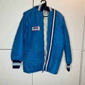 Vintage Avon Sportswear Varsity Jacket blue nylon quilted Skeeb Rubber Canada